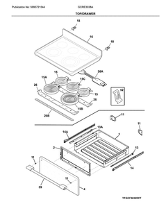 Top/Drawer Diagram and Parts List for GCRE3038ADA  Frigidaire Range