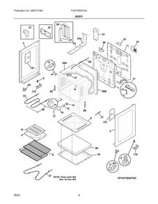 Body Diagram and Parts List for FFEF3054TDN  Frigidaire Range