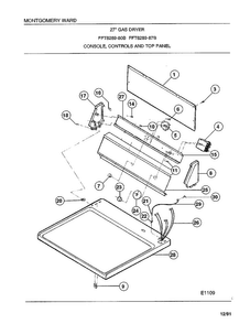 Console/controls And Top Panel Diagram and Parts List for 8289-80B  Frigidaire Dryer