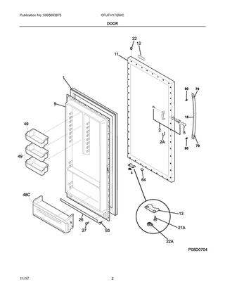 Door Diagram and Parts List for CFUFH17QWC  Frigidaire Freezer