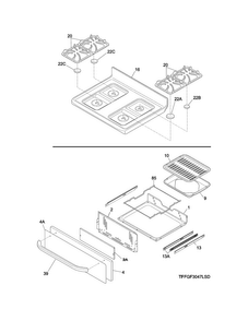 Top/drawer Diagram and Parts List for FFLF3047LSD  Frigidaire Range