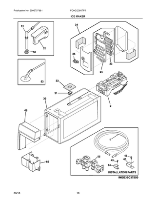 Ice Maker Diagram and Parts List for FGHD2368TF5  Frigidaire Refrigerator