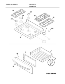 Top/drawer Diagram and Parts List for FGGF3030PFD  Frigidaire Range