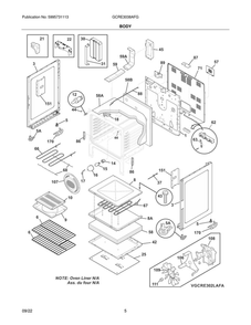 Body Diagram and Parts List for GCRE3038AFG  Frigidaire Range