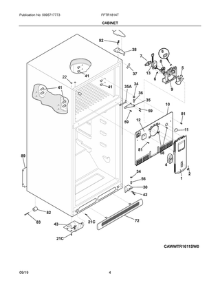 Cabinet Diagram and Parts List for FFTR1814TWB  Frigidaire Refrigerator