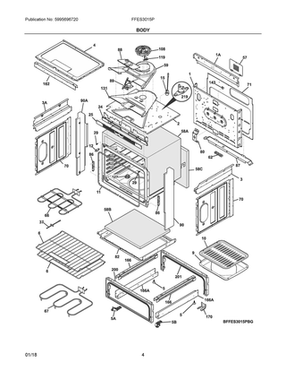 Body Diagram and Parts List for FFES3015PWH  Frigidaire Range
