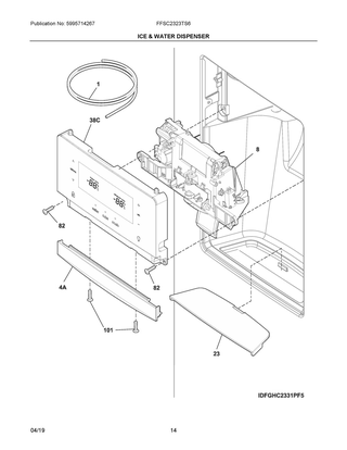 Ice & Water Dispenser Diagram and Parts List for FFSC2323TS6  Frigidaire Refrigerator