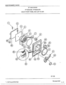 Door Front Panel And Lint Filter Diagram and Parts List for 7308B  Frigidaire Dryer