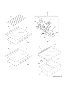 Shelves Diagram and Parts List for 25370509413  Kenmore Refrigerator