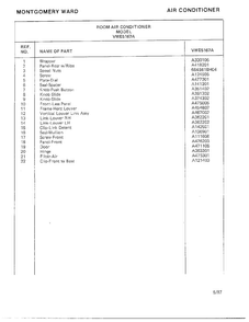 Air Conditioner Page 2 Diagram and Parts List for 5167A  Frigidaire Air Conditioner