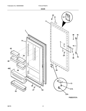 02 - DOOR Diagram and Parts List for FGVU21F8QFA  Frigidaire Freezer
