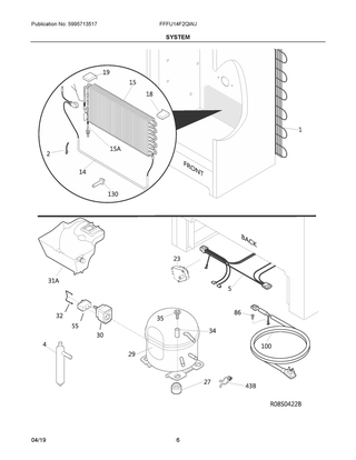 System Diagram and Parts List for FFFU14F2QWJ  Frigidaire Freezer