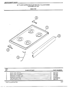 30" Floor Supported Elec Main Top Diagram and Parts List for 4468B  Frigidaire Range