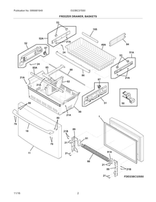 Freezer Drawer, Baskets Diagram and Parts List for EI23BC37SS0  Electrolux Refrigerator