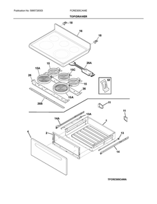 Top/Drawer Diagram and Parts List for FCRE305CAWE  Frigidaire Range
