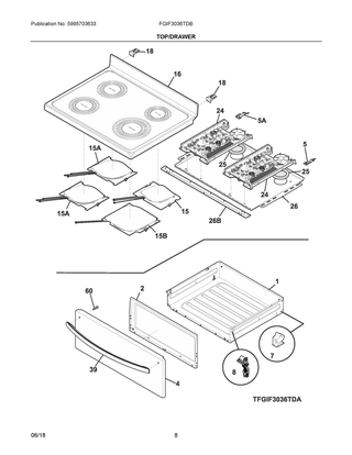 Top/drawer Diagram and Parts List for FGIF3036TDB  Frigidaire Range