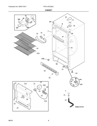 Cabinet Diagram and Parts List for FFFU14F2QWJ  Frigidaire Freezer