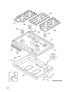 Cooktop Diagram and Parts List for FGGC3047QBA  Frigidaire Cooktop