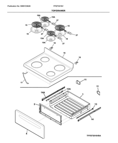 Top/Drawer Diagram and Parts List for FFEF3016VWC  Frigidaire Range