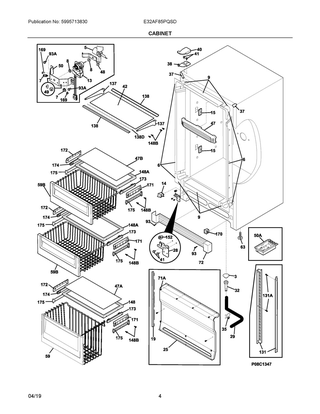 Cabinet Diagram and Parts List for E32AF85PQSD  Frigidaire Freezer