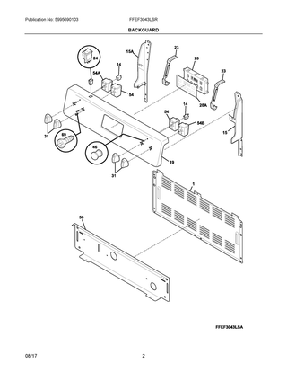 Backguard Diagram and Parts List for FFEF3043LSR  Frigidaire Range