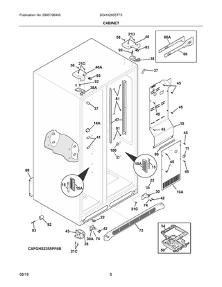 Cabinet Diagram and Parts List for DGHX2655TF5  Frigidaire Refrigerator