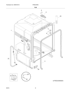 Tub Diagram and Parts List for FFBD2406NW8B  Frigidaire Dishwasher
