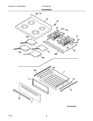 Top/drawer Diagram and Parts List for FFIF3054TSD  Frigidaire Range