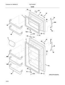 Door Diagram and Parts List for FGHT1835SF1  Frigidaire Refrigerator