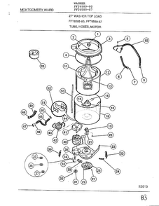 Tubs, Hoses, Motor Diagram and Parts List for 6589-80  Frigidaire Washer