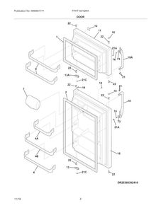 Door Diagram and Parts List for FFHT1521QW4  Frigidaire Refrigerator