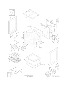 Body Diagram and Parts List for FFEF3003NWC  Frigidaire Range