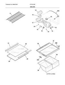 Shelves Diagram and Parts List for FFTR1619RS1  Frigidaire Refrigerator
