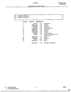 Window Mounting Parts Page 2 Diagram and Parts List for 5138007E  Frigidaire Air Conditioner