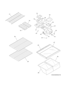 Shelves Diagram and Parts List for 25360022414  Kenmore Refrigerator