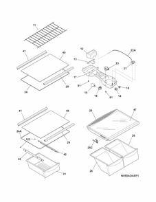 Shelves Diagram and Parts List for 970-42042B  Kenmore Refrigerator