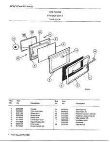 Gas Range/ Oven Door Diagram and Parts List for 2829A  Frigidaire Range