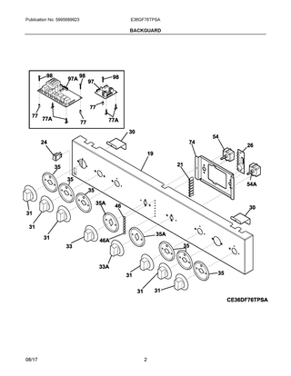Backguard Diagram and Parts List for E36GF76TPSA  Frigidaire Range