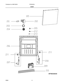 Door Diagram and Parts List for FFBD2420US0A  Frigidaire Dishwasher