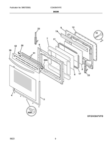 Door Diagram and Parts List for CGIH3047VFE  Electrolux Range