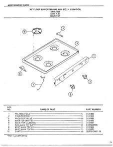 Main Top Diagram and Parts List for 2428B  Frigidaire Range