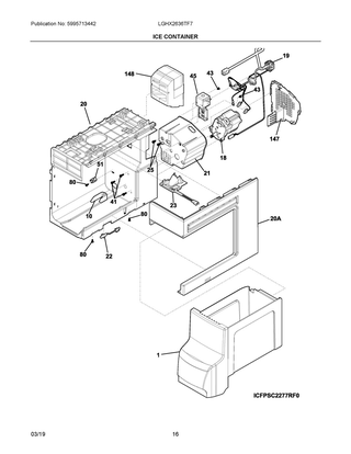 Ice Container Diagram and Parts List for LGHX2636TF7  Frigidaire Refrigerator