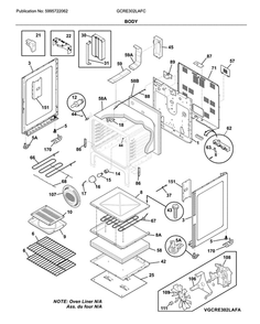 Body Diagram and Parts List for GCRE302LAFC  Frigidaire Range
