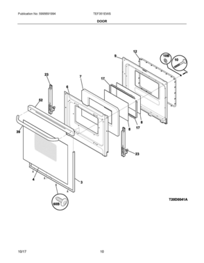 05 - DOOR Diagram and Parts List for TEF351EWS  Frigidaire Range