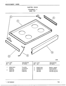 Main Top Diagram and Parts List for 4893A  Frigidaire Range