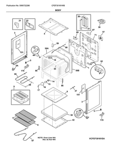 Body Diagram and Parts List for CFEF3016VWB  Frigidaire Range