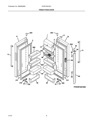 Fresh Food Door Diagram and Parts List for RVRF3361SS1  Frigidaire Refrigerator