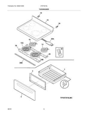 07 - TOP/DRAWER Diagram and Parts List for CFEF3018LWF  Frigidaire Range