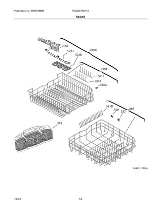 Racks Diagram and Parts List for FGID2476SF1A  Frigidaire Dishwasher