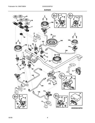 Burner Diagram and Parts List for EW30GC60PS3  Frigidaire Cooktop